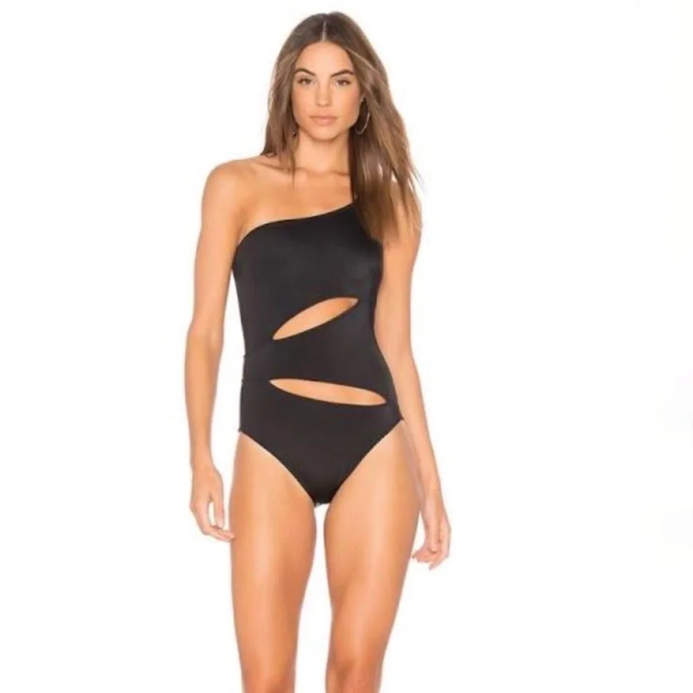 Solid & Striped Louise Black Cutout One Shoulder Swimsuit Sz S
